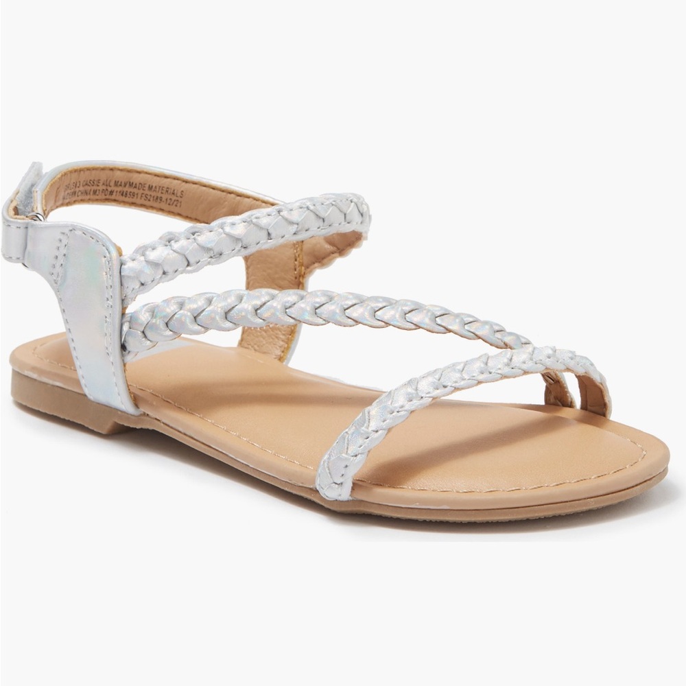 DV Dolce Vita Silver Girls Braided Cassie sandal. Velcro straps.